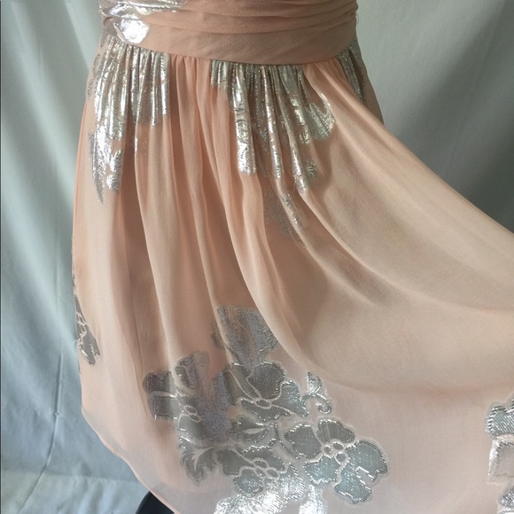 Eliza J🌷peach/silver sheer off shoulder dress Sz4 - Picture 3 of 8
